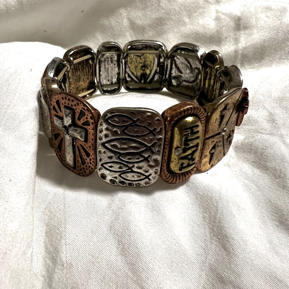 Multicolor Faith and Cross Stretch Bracelet